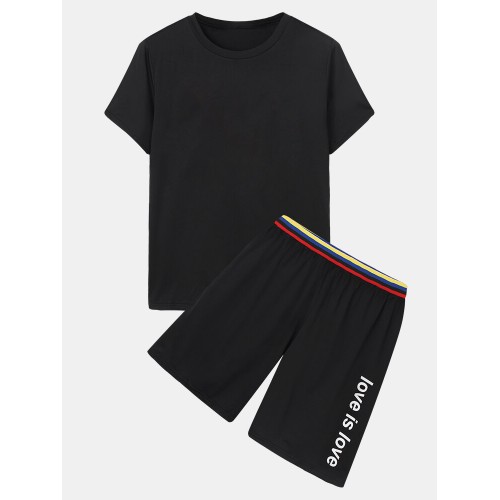 Mens Sports Plain Two Piece Short Sleeve Round Neck Loose Loungewear