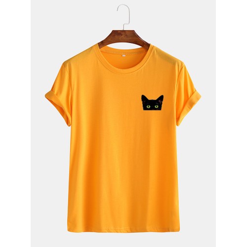 Mens Sample Cartoon Cat Graphic Casual Cotton Short Sleeve T-Shirt
