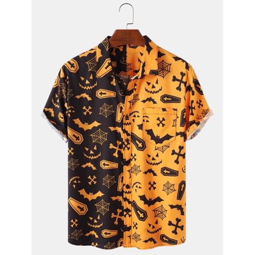 Mens Halloween Pumpkin Patchwork Party Funny Shirt