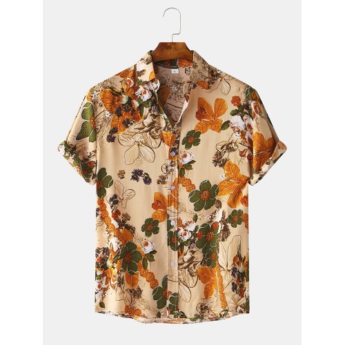 Mens Vintage Floral Oil Printting Short Sleeve Shirts