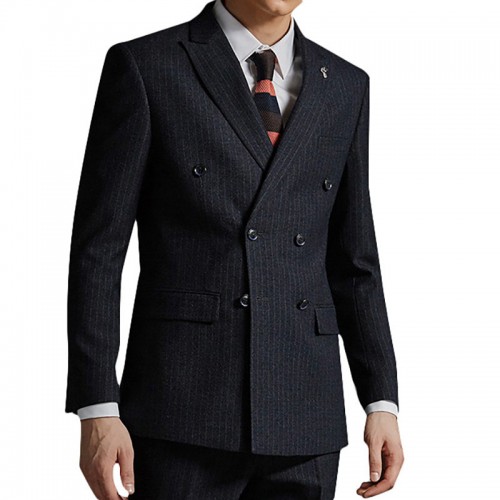 Double Breasted Notch Collar Striped Wedding Business Suit for Men Double Breasted Notch Collar Striped Wedding Business Suit for Men