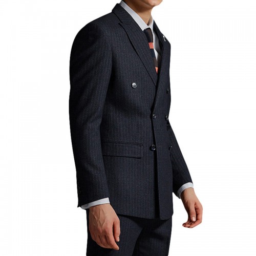 Double Breasted Notch Collar Striped Wedding Business Suit for Men Double Breasted Notch Collar Striped Wedding Business Suit for Men