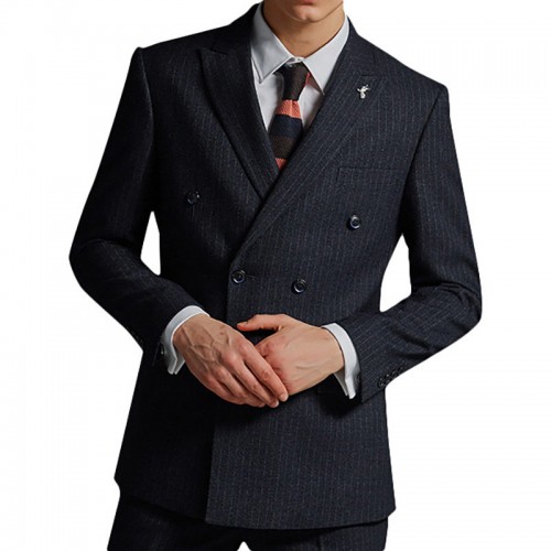 Double Breasted Notch Collar Striped Wedding Business Suit for Men Double Breasted Notch Collar Striped Wedding Business Suit for Men
