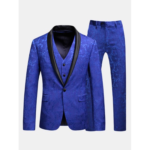 Three Pieces Printing Business Suit Wedding Banquet Club Stage Lapel Blazer for Men