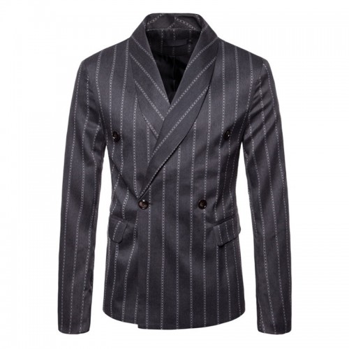 Casual Stitching Double Breasted Striped Long Sleeve Suit For Men Casual Stitching Double Breasted Striped Long Sleeve Suit For Men
