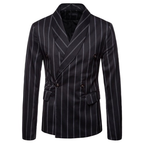 Casual Stitching Double Breasted Striped Long Sleeve Suit For Men Casual Stitching Double Breasted Striped Long Sleeve Suit For Men