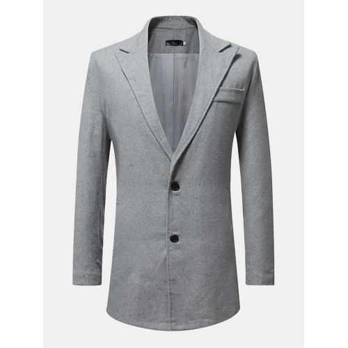 Mens Single Breasted Mid Long Slim Fit Casual Bussiness Solid Color Coat Jacket Suit