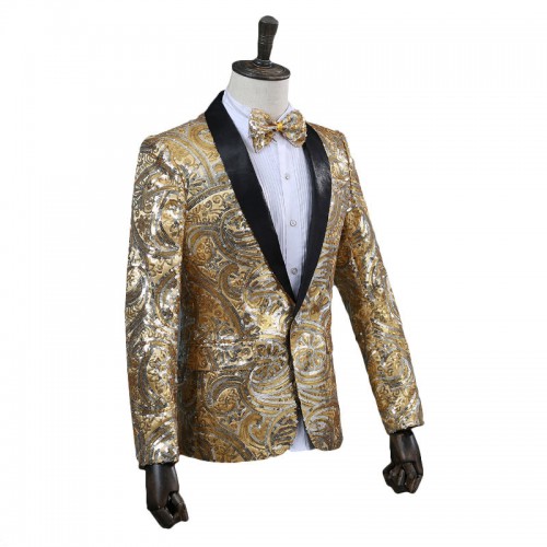 Nightclub Host Stylish Sparkles Blazers wiht Bow Tie for Men Nightclub Host Stylish Sparkles Blazers wiht Bow Tie for Men