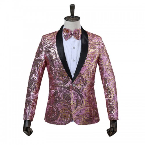 Nightclub Host Stylish Sparkles Blazers wiht Bow Tie for Men Nightclub Host Stylish Sparkles Blazers wiht Bow Tie for Men