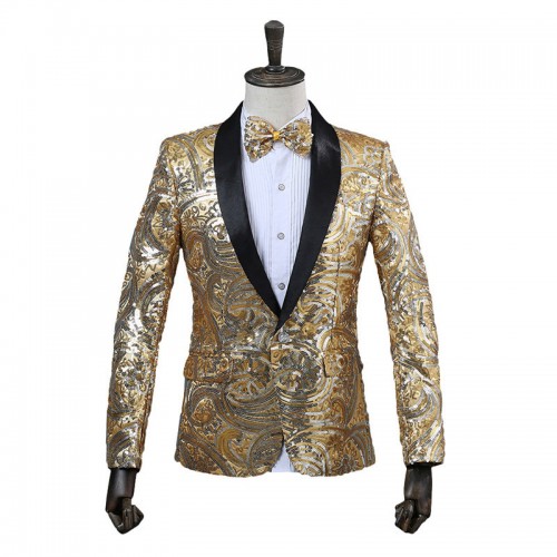Nightclub Host Stylish Sparkles Blazers wiht Bow Tie for Men Nightclub Host Stylish Sparkles Blazers wiht Bow Tie for Men