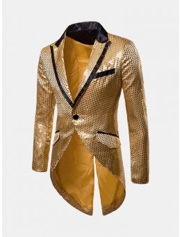 Mens Sequins Design Long Dress Suit Wedding Stage Banquet Casual Lapel Blazer