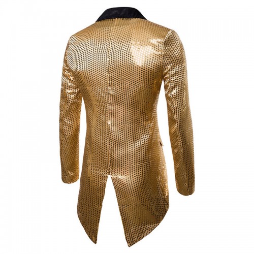 Mens Sequins Design Long Dress Suit Wedding Stage Banquet Casual Lapel Blazer Mens Sequins Design Long Dress Suit Wedding Stage Banquet Casual Lapel Blazer