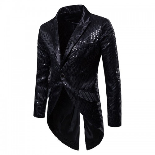 Mens Sequins Design Long Dress Suit Wedding Stage Banquet Casual Lapel Blazer Mens Sequins Design Long Dress Suit Wedding Stage Banquet Casual Lapel Blazer