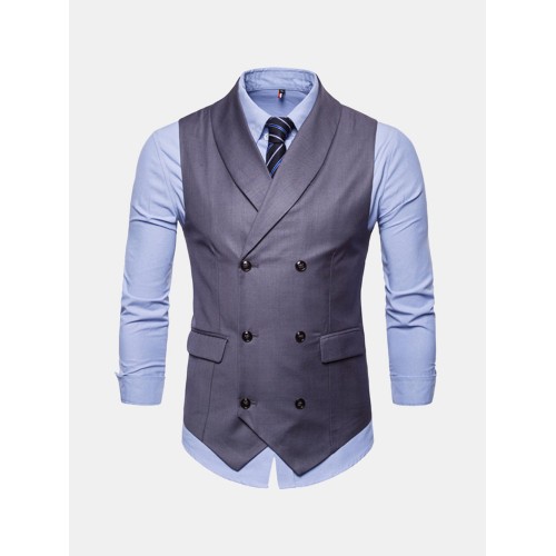 Mens Suit Double-breasted Lapel Sleeveless Business Casual Plain Vest