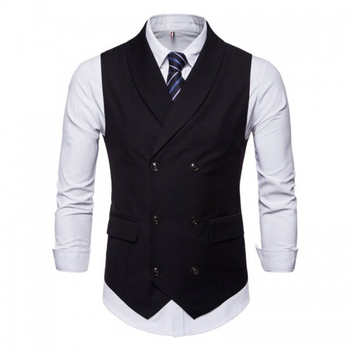 Mens Suit Double-breasted Lapel Sleeveless Business Casual Plain Vest Mens Suit Double-breasted Lapel Sleeveless Business Casual Plain Vest