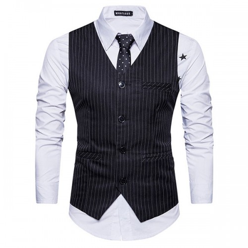 Casual Fashion Business Stripes Printing Single Breasted Waistcoat for Men Casual Fashion Business Stripes Printing Single Breasted Waistcoat for Men