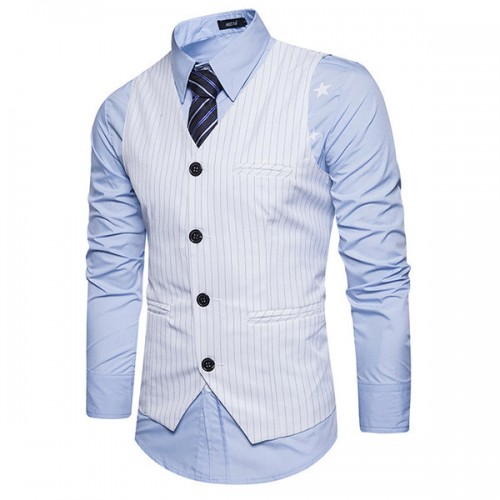 Casual Fashion Business Stripes Printing Single Breasted Waistcoat for Men Casual Fashion Business Stripes Printing Single Breasted Waistcoat for Men