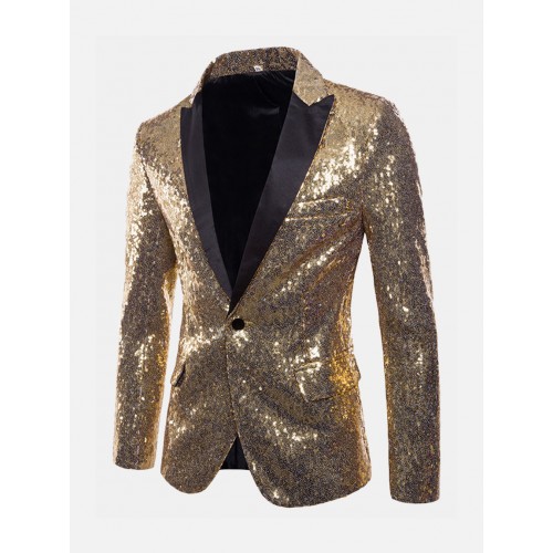 Mens Sequin Casual Dress Suit Palace Wedding Banquet Club Stage Lapel Blazer