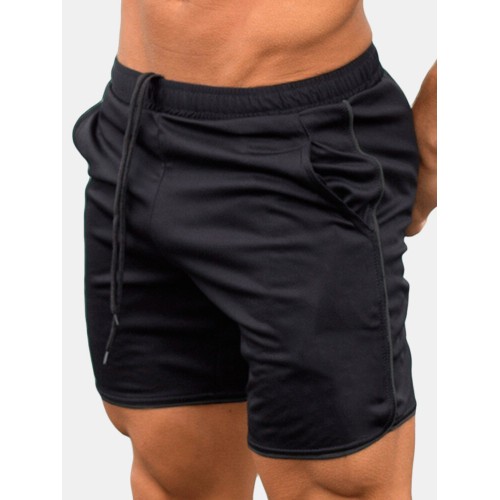 Mens Elastic Waist Drawstring Jogging Shorts Breathable Running Sports Shorts