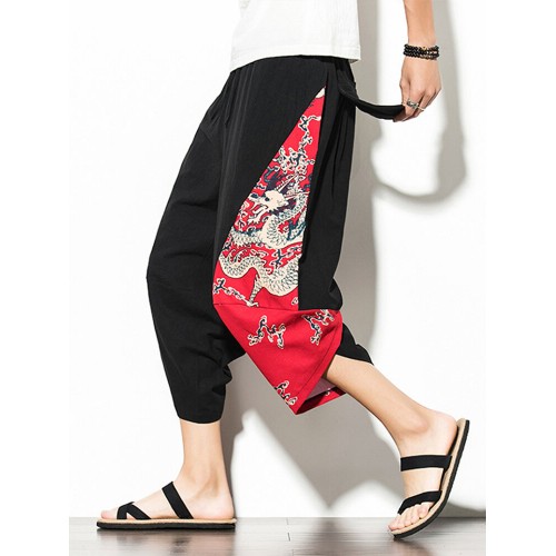 Mens Vintage Patchwork National Style 100% Cotton Harem Pants