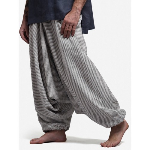 Mens Pinstripe Print Loose Casual Home Elastic Waist Harem Pants
