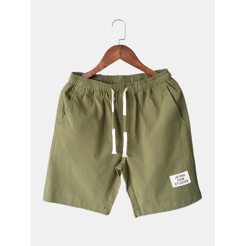 Mens Drawstring Shorts Solid Color Pocket Cotton Loose Casual Shorts