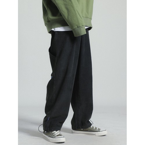Mens Corduroy Drawstring Loose Casual Adjustable Cuff Pants With Draw Cords