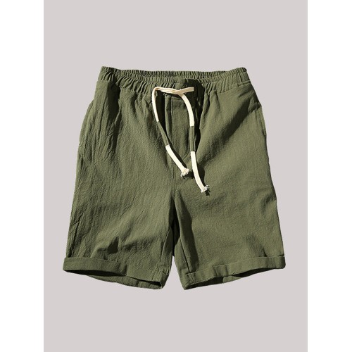 Mens Summer Breathable Brief Pure Color Elastic Drawstring Casual Thin Shorts