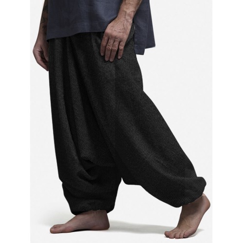 Mens Solid  Color Loose Casual Home Elastic Waist Low Crotch Harem Pants