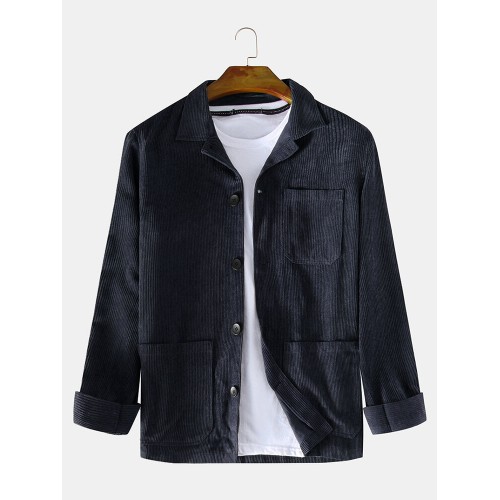 Mens Brief Style Corduroy Solid Color Warm Long Sleeve Jackets Mens Brief Style Corduroy Solid Color Warm Long Sleeve Jackets