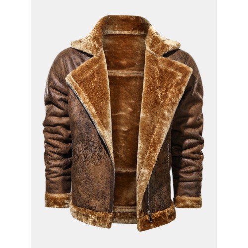 Mens Asymmetric Zipper Faux Fur Thicken Lapel Collar Casual Jackets Mens Asymmetric Zipper Faux Fur Thicken Lapel Collar Casual Jackets