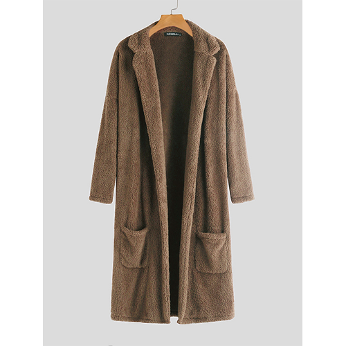 Mens Winter Fleece Plush Warm Long Coat Jacket Loose Overcoat Outerwear Mens Winter Fleece Plush Warm Long Coat Jacket Loose Overcoat Outerwear