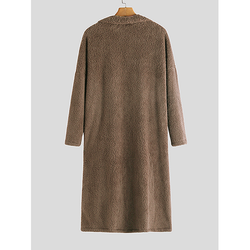 Mens Winter Fleece Plush Warm Long Coat Jacket Loose Overcoat Outerwear Mens Winter Fleece Plush Warm Long Coat Jacket Loose Overcoat Outerwear