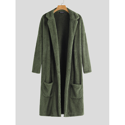Mens Winter Fleece Plush Warm Long Coat Jacket Loose Overcoat Outerwear Mens Winter Fleece Plush Warm Long Coat Jacket Loose Overcoat Outerwear