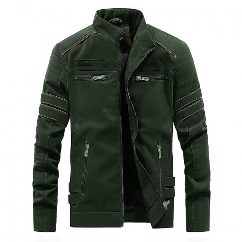 Men's Leather Fleece Warm Stand Collar PU Jacket Men's Leather Fleece Warm Stand Collar PU Jacket