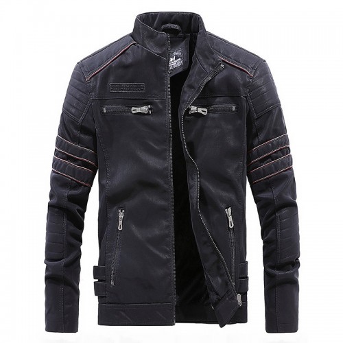 Men's Leather Fleece Warm Stand Collar PU Jacket Men's Leather Fleece Warm Stand Collar PU Jacket