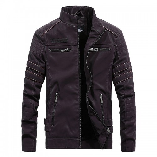 Men's Leather Fleece Warm Stand Collar PU Jacket Men's Leather Fleece Warm Stand Collar PU Jacket
