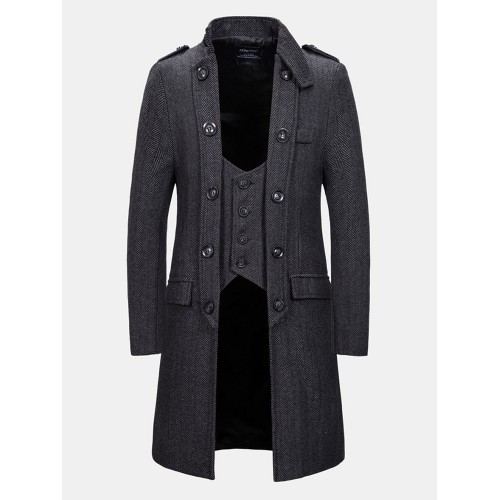 Mens Autumn Fashion Handsome Fake Two Pieces Plain Woolen Trench Coat Mens Autumn Fashion Handsome Fake Two Pieces Plain Woolen Trench Coat