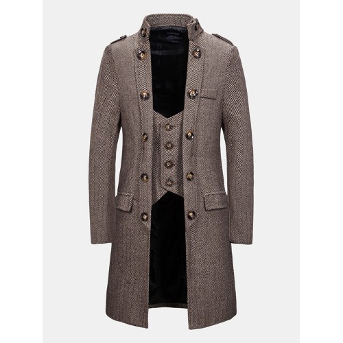 Mens Autumn Fashion Handsome Fake Two Pieces Plain Woolen Trench Coat Mens Autumn Fashion Handsome Fake Two Pieces Plain Woolen Trench Coat