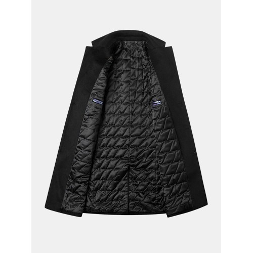 Mens Woolen Pure Color Button Up Business Casual Mid-Length Overcoats Mens Woolen Pure Color Button Up Business Casual Mid-Length Overcoats