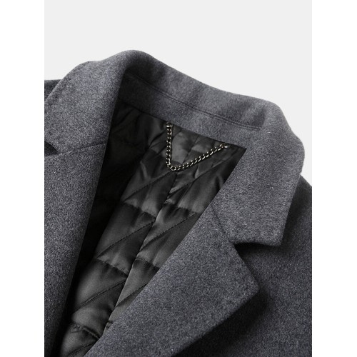 Mens Woolen Pure Color Button Up Business Casual Mid-Length Overcoats Mens Woolen Pure Color Button Up Business Casual Mid-Length Overcoats