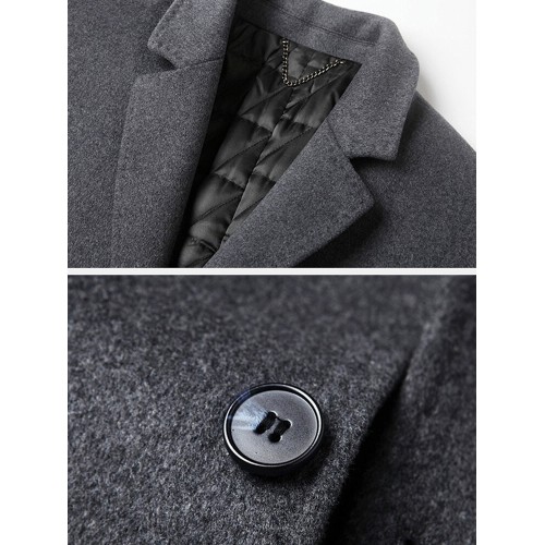 Mens Woolen Pure Color Button Up Business Casual Mid-Length Overcoats Mens Woolen Pure Color Button Up Business Casual Mid-Length Overcoats