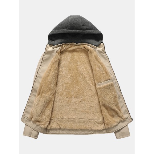 Mens PU Leather Plus Velvet Zip Front Thicken Hooded Jackets With Zipped Welt Pockets Mens PU Leather Plus Velvet Zip Front Thicken Hooded Jackets With Zipped Welt Pockets