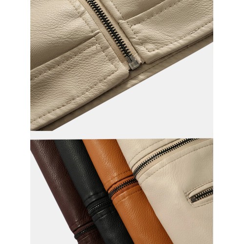 Mens PU Leather Plus Velvet Zip Front Thicken Hooded Jackets With Zipped Welt Pockets Mens PU Leather Plus Velvet Zip Front Thicken Hooded Jackets With Zipped Welt Pockets