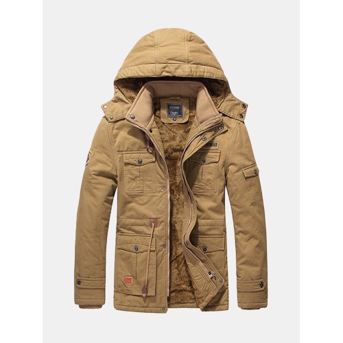 Mens Winter Cotton Thicken Fleece Multifunction Pockets Drawstring Warm Jacket Mens Winter Cotton Thicken Fleece Multifunction Pockets Drawstring Warm Jacket