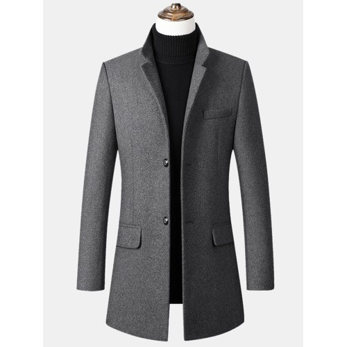 Mens Winter Warm Solid Color Woolen Mid-long Long Sleeve Button Coat Mens Winter Warm Solid Color Woolen Mid-long Long Sleeve Button Coat