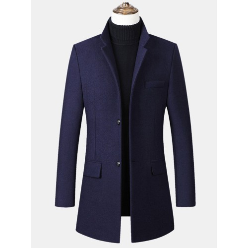 Mens Winter Warm Solid Color Woolen Mid-long Long Sleeve Button Coat Mens Winter Warm Solid Color Woolen Mid-long Long Sleeve Button Coat