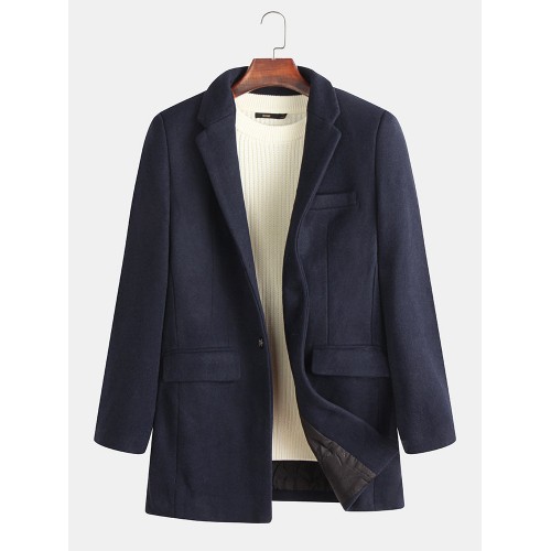 Mens Winter Warm Solid Color Woolen Mid-long Long Sleeve Button Coat Mens Winter Warm Solid Color Woolen Mid-long Long Sleeve Button Coat