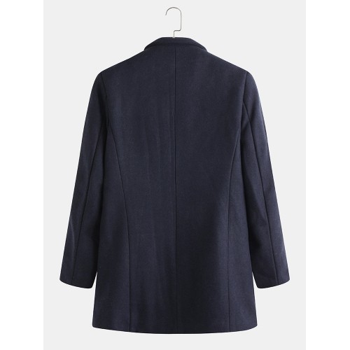 Mens Winter Warm Solid Color Woolen Mid-long Long Sleeve Button Coat Mens Winter Warm Solid Color Woolen Mid-long Long Sleeve Button Coat