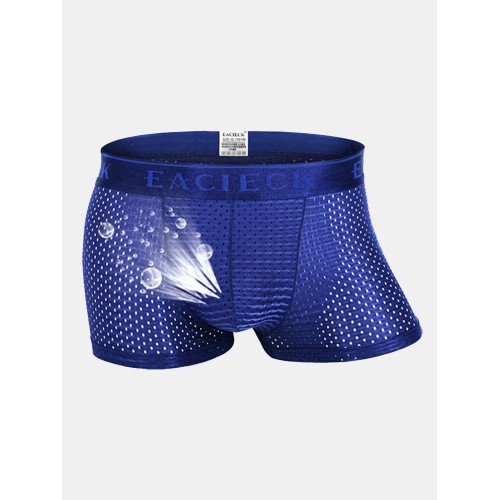Mens Sexy Thin Ice Silk Underwear Mesh Holes Breathable Stretch U Convex Soft Boxer Briefs